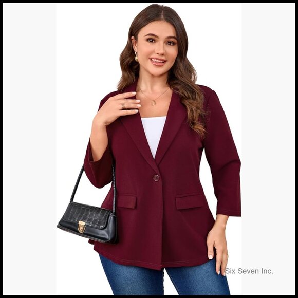Polyester Blazer Long Sleeve Lapel Open Front Cardigan Jacket with Pockets